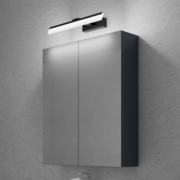 Doporro Armadietto a Specchio 60x15x70cm con Lampada da Specchio LED per Bagno 40cm, 9W 6000K, Specchiera Bagno Mobilettto da Parete Antracite Opaco con 2 Ante e Applique Specchio, Spiegelschrank 02