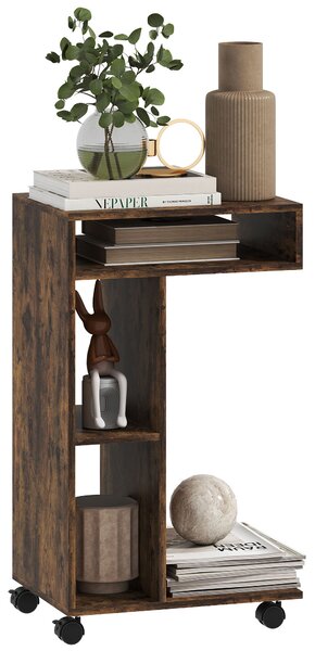 HOMCOM Tavolino laterale, carrello portavivande a forma C, 4 ruote, 3 scomparti, 40 x 30 x 69 cm, Marrone rustico | Aosom Italy