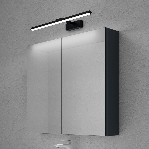 Doporro Armadietto a Specchio 80x15x70cm con Lampada da Specchio per Bagno 60cm, 14W 4000K, Specchiera Bagno Mobilettto da Parete Antracite Opaco con 2 Ante e Applique Specchio, Spiegelschrank 02