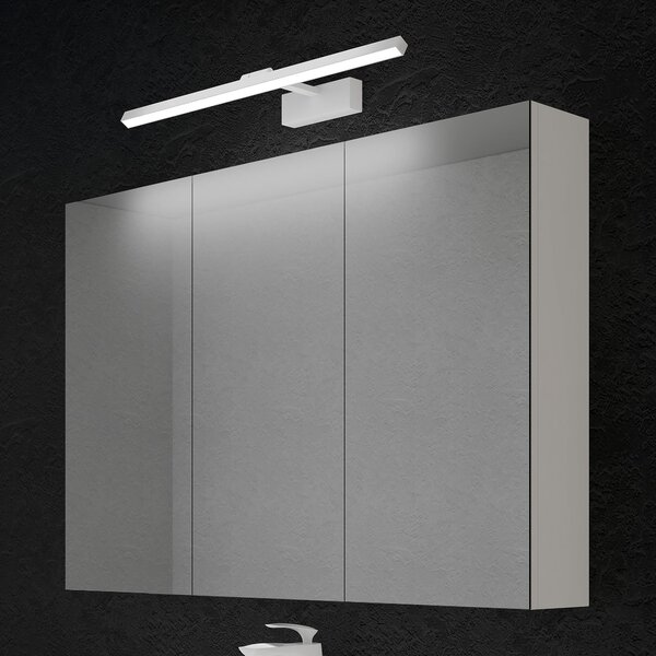 Doporro Armadietto a Specchio 100x15x70cm con Lampada da Specchio LED per Bagno 60cm, 14W 4000K, Specchiera Bagno Mobilettto da Parete Bianco con 3 Ante e Applique Specchio Bianco, Spiegelschrank 02