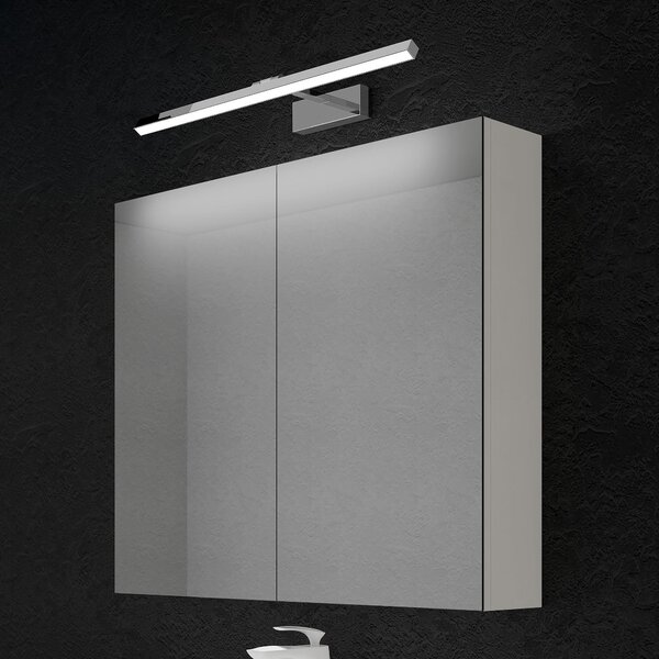 Doporro Armadietto a Specchio 80x15x70cm con Lampada da Specchio LED per Bagno 60cm, 14W 4000K, Specchiera Bagno Mobilettto da Parete Bianco con 2 Ante e Applique Specchio Cromo, Spiegelschrank 02