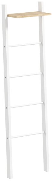 HOMCOM Scaletta portasciugamani con ripiano superiore e 4 aste Portasciugamani da appoggiare alla parete 43x20x151 cm Bianco e Rovere | Aosom Italy