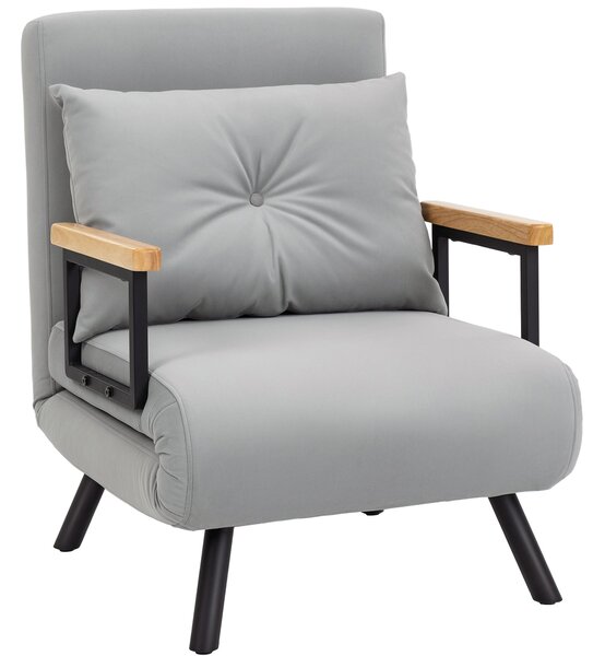 HOMCOM Poltrona Letto Pieghevole 4 in 1, Schienale Regolabile a 5 Livelli e Cuscino 63x73x81 cm Grigio | Aosom Italy