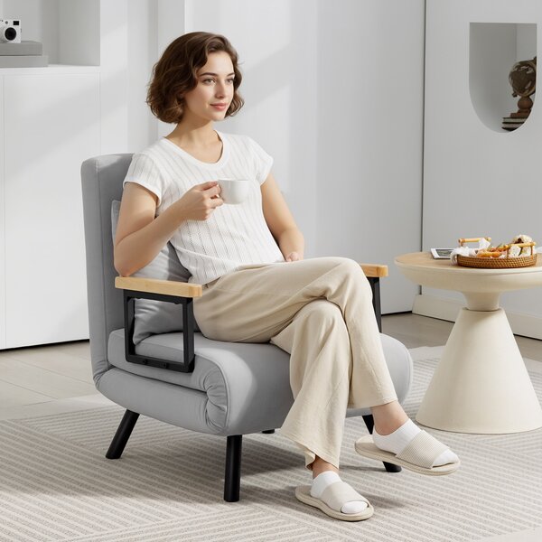HOMCOM Poltrona Letto Pieghevole 4 in 1, Schienale Regolabile a 5 Livelli e Cuscino 63x73x81 cm Grigio | Aosom Italy