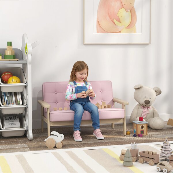 AIYAPLAY Divanetto per bambini, divanetto con telaio in legno, effetto velluto, imbottito, per bambini dai 3 ai 15 anni Rosa | Aosom Italy