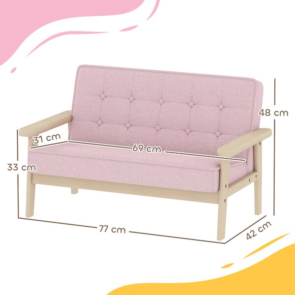 AIYAPLAY Divanetto per bambini, divanetto con telaio in legno, effetto velluto, imbottito, per bambini dai 3 ai 15 anni Rosa | Aosom Italy