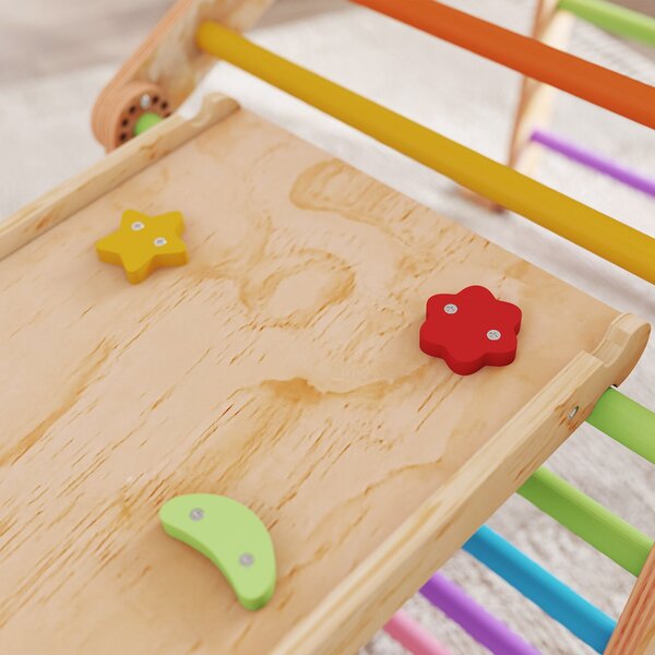 AIYAPLAY Triangolo da arrampicata per bambini con rampa reversibile, scivolo, dondolo e struttura da arrampicata, Legno naturale | Aosom Italy