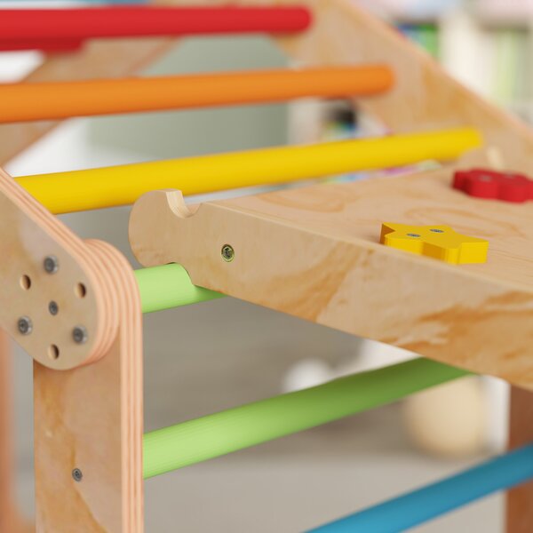 AIYAPLAY Triangolo da arrampicata per bambini con rampa reversibile, scivolo, dondolo e struttura da arrampicata, Legno naturale | Aosom Italy