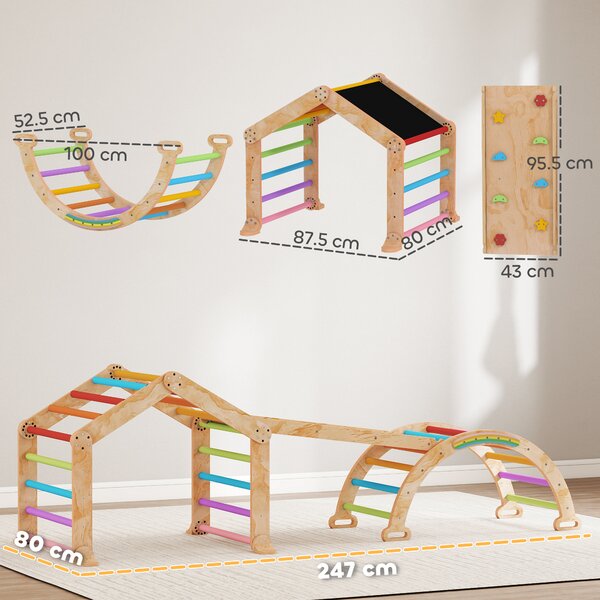 AIYAPLAY Triangolo da arrampicata per bambini con rampa reversibile, scivolo, dondolo e struttura da arrampicata, Legno naturale | Aosom Italy