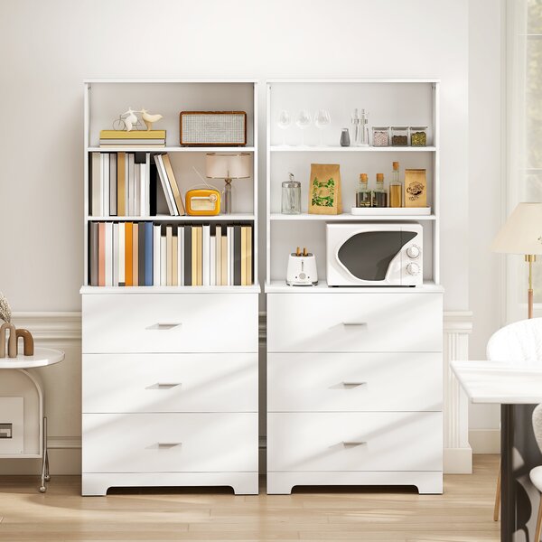 HOMCOM Libreria a Muro con 3 Ripiani Aperti e 3 Cassetti, in Legno, 79x39.5x182.2 cm, Bianco | Aosom Italy
