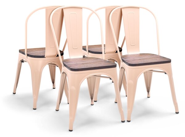 Sofia - Set di 4 sedie in metallo con seduta in legno massello-Blu alice