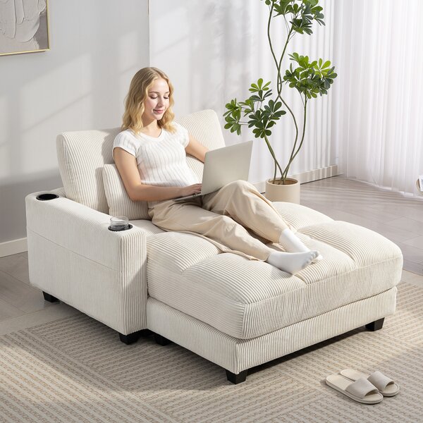 HOMCOM Poltrona letto con cuscino e porta-bicchiere, in schiuma, Bianco crema | Aosom Italy