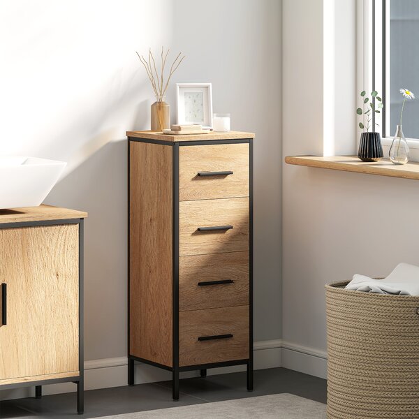 HOMCOM Armadietto bagno, 4 cassetti, compatto, stile industriale, pannello truciolare, metallo | Aosom Italy