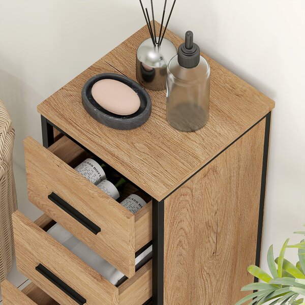 HOMCOM Armadietto bagno, 4 cassetti, compatto, stile industriale, pannello truciolare, metallo | Aosom Italy
