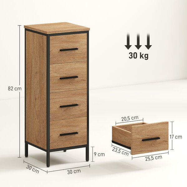 HOMCOM Armadietto bagno, 4 cassetti, compatto, stile industriale, pannello truciolare, metallo | Aosom Italy