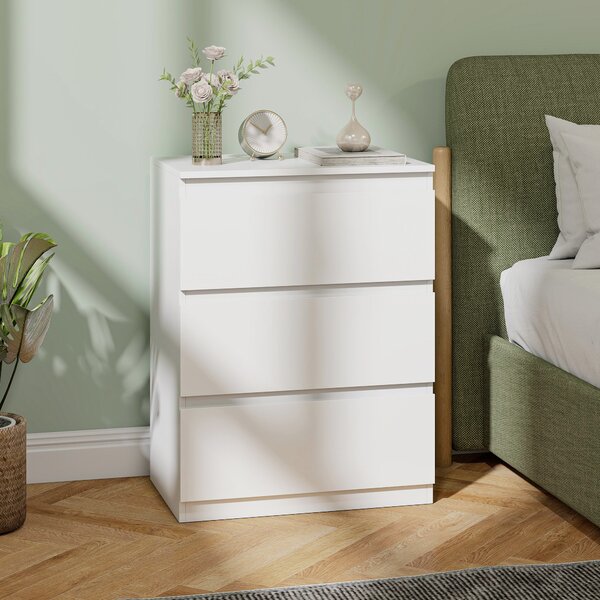 HOMCOM Cassettiera con 3 cassetti, in truciolato, 60cm x 40cm x 79cm Bianco | Aosom Italy