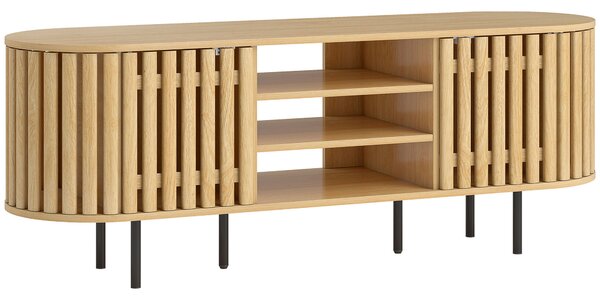 HOMCOM Mobile TV, mobile per televisori 152,4 cm, 2 ante a doghe, apertura a pressione, 140x40x52cm, legno naturale | Aosom Italy