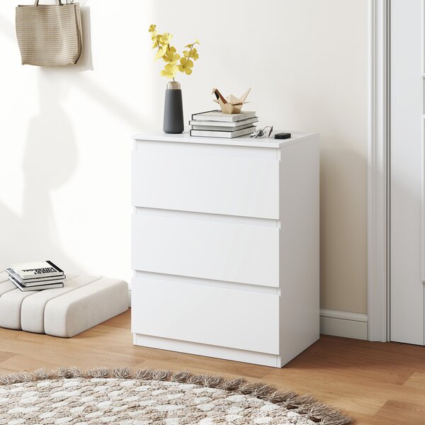 HOMCOM Cassettiera con 3 cassetti, in truciolato, 60cm x 40cm x 79cm Bianco | Aosom Italy