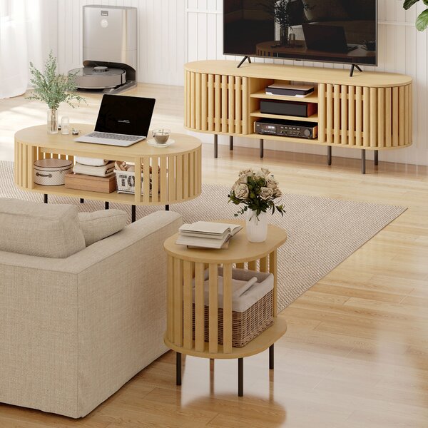 HOMCOM Mobile TV, mobile per televisori 152,4 cm, 2 ante a doghe, apertura a pressione, 140x40x52cm, legno naturale | Aosom Italy