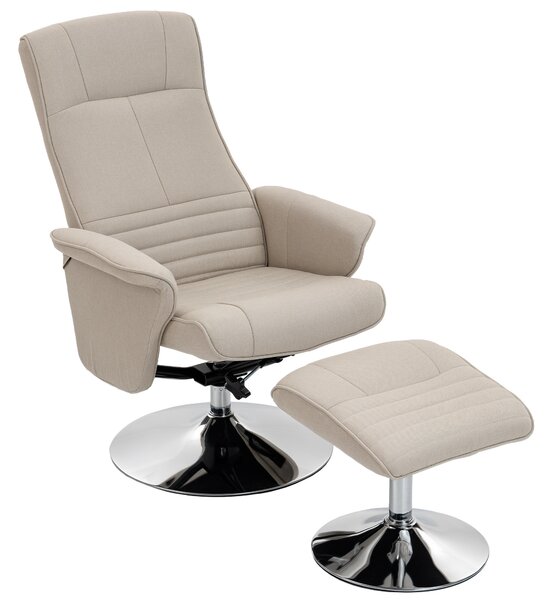 HOMCOM Poltrona relax reclinabile 135° girevole 360° con poggiapiedi rivestimento in tessuto beige | Aosom Italy