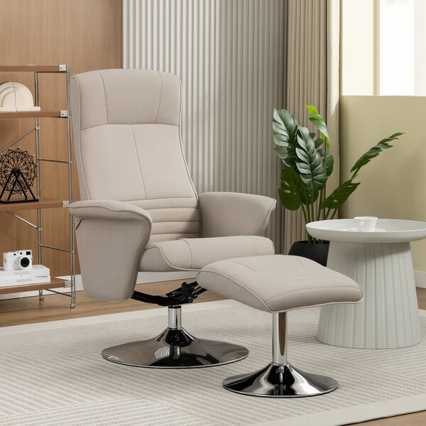 HOMCOM Poltrona relax reclinabile 135° girevole 360° con poggiapiedi rivestimento in tessuto beige | Aosom Italy