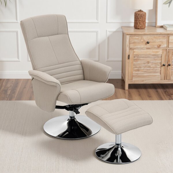 HOMCOM Poltrona relax reclinabile 135° girevole 360° con poggiapiedi rivestimento in tessuto beige | Aosom Italy