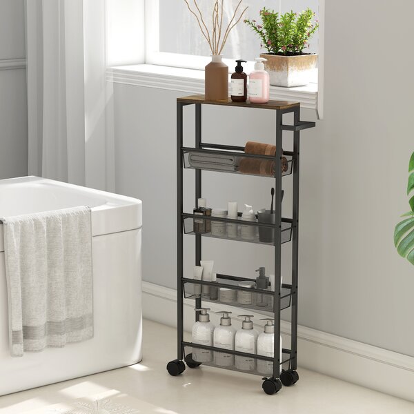 HOMCOM Carrello da cucina portavivande a 5 livelli, carrello con piano, ruote e maniglia 47 x 13 x 96,5 cm, Nero | Aosom Italy