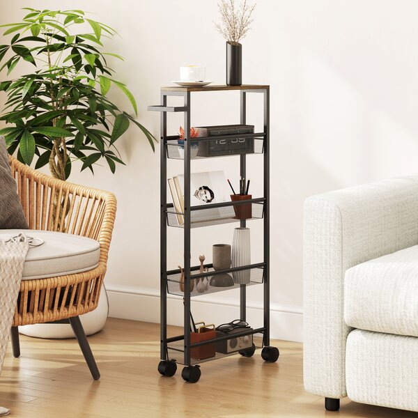 HOMCOM Carrello da cucina portavivande a 5 livelli, carrello con piano, ruote e maniglia 47 x 13 x 96,5 cm, Nero | Aosom Italy