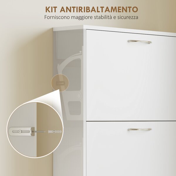 HOMCOM Mobile Scarpiera a 5 Ante Antiribaltamento, in Legno, 65x17x180.5 cm, Bianco | Aosom Italy