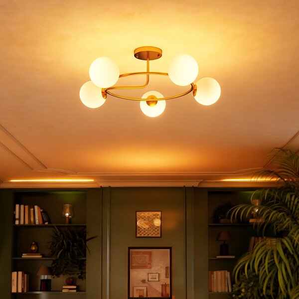 HOMCOM Lampadario moderno, a 5 luci con portalampade G9, Oro e bianco | Aosom Italy