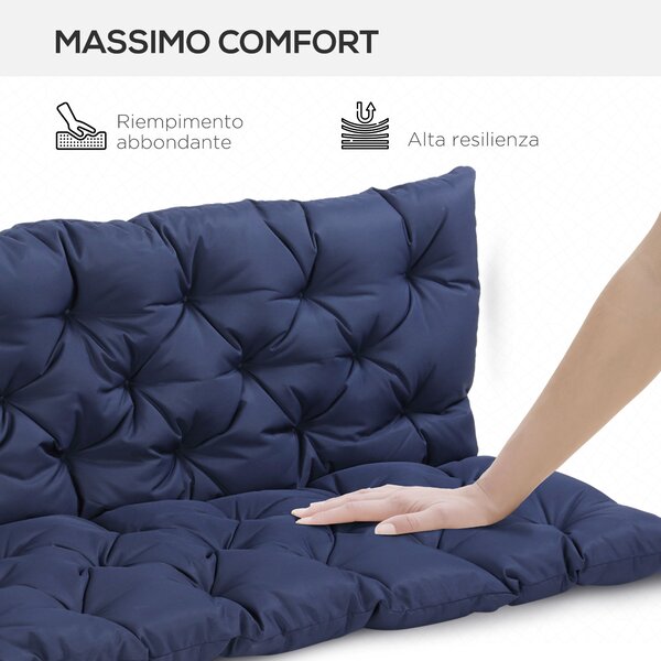 Outsunny Cuscino da Giardino in Stile Capitonné con 6 Lacci, in Cotone e Poliestere, 150x98x8 cm, Blu Scuro | Aosom Italy