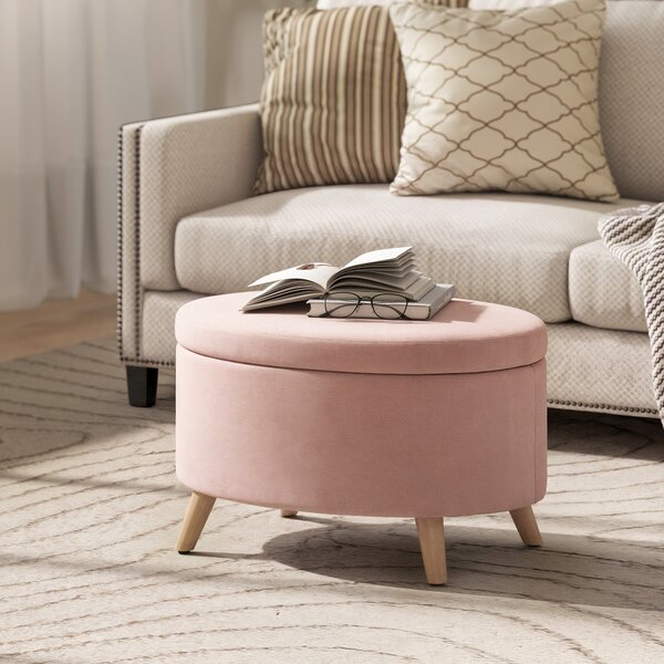 HOMCOM Pouf Contenitore Ovale Rivestito in Velluto con Gambe in Legno Massiccio 71x51,5x42 cm Rosa Chiaro | Aosom Italy