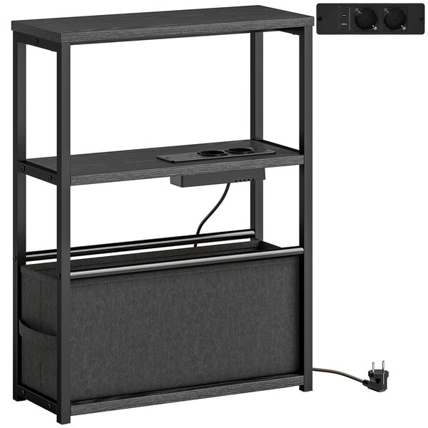 HOMCOM Tavolino da divano con presa elettrica, ripiano, salvaspazio, 45x18x60,2cm, Nero | Aosom Italy