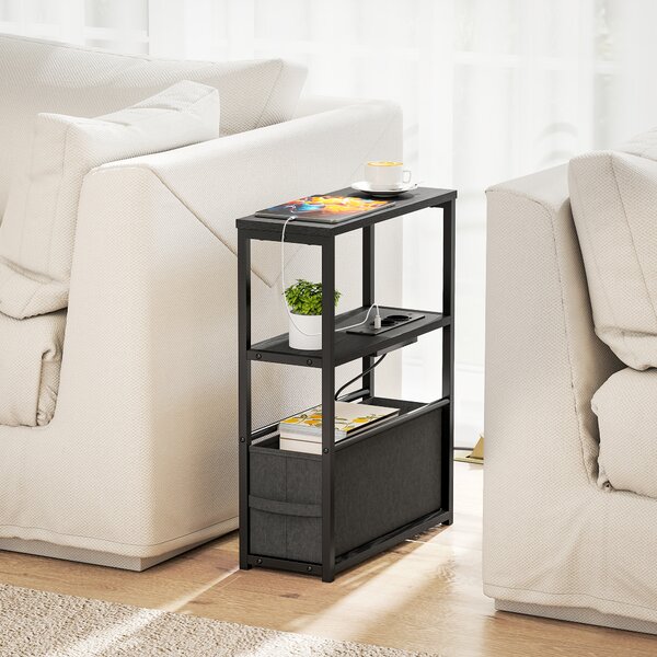 HOMCOM Tavolino da divano con presa elettrica, ripiano, salvaspazio, 45x18x60,2cm, Nero | Aosom Italy