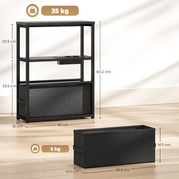HOMCOM Tavolino da divano con presa elettrica, ripiano, salvaspazio, 45x18x60,2cm, Nero | Aosom Italy
