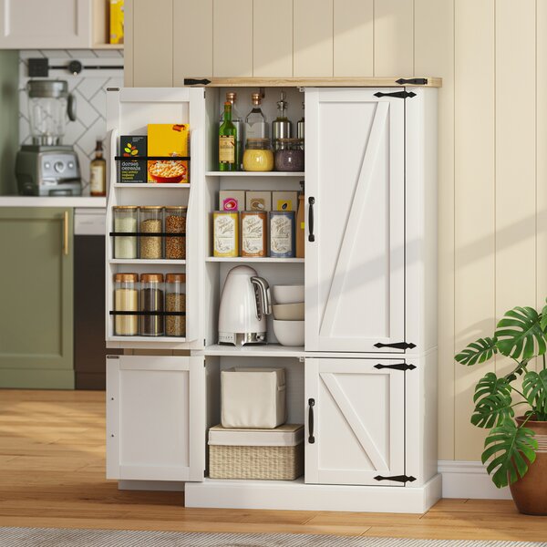 HOMCOM Credenza da cucina, armadio da cucina con 4 ante, 6 portaspezie e ripiani regolabili, 76,3 x 40 x 136 cm, bianco | Aosom Italy