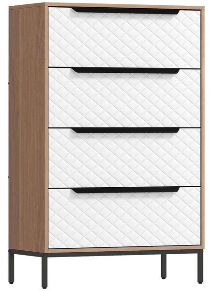 HOMCOM Cassettiera con 4 Cassetti in Tessuto con Motivo a Diamante, Legno Naturale e Bianco | Aosom Italy
