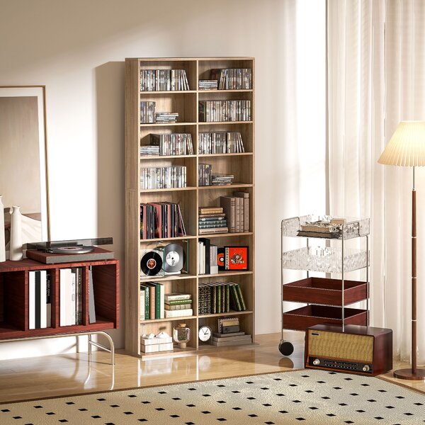 HOMCOM Scaffale CD/DVD 9 livelli con 18 scomparti e ripiani regolabili, Legno naturale | Aosom Italy