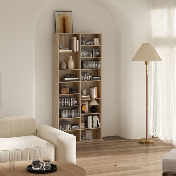 HOMCOM Scaffale CD/DVD 9 livelli con 18 scomparti e ripiani regolabili, Legno naturale | Aosom Italy