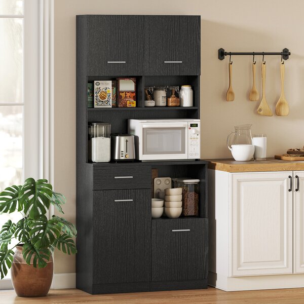 HOMCOM Mobile cucina, credenza con cassetto, ante con chiusura ammortizzata, 80 x 35 x 180 cm, Nero | Aosom Italy