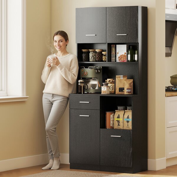 HOMCOM Mobile cucina, credenza con cassetto, ante con chiusura ammortizzata, 80 x 35 x 180 cm, Nero | Aosom Italy