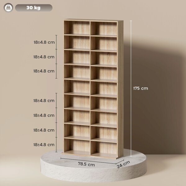 HOMCOM Scaffale CD/DVD 9 livelli con 18 scomparti e ripiani regolabili, Legno naturale | Aosom Italy