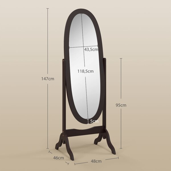 HOMCOM Specchio da terra ovale stile shabby chic inclinazione regolabile, in mdf, 48 x 46 x 147 cm, Marrone | Aosom Italy