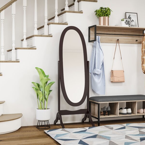 HOMCOM Specchio da terra ovale stile shabby chic inclinazione regolabile, in mdf, 48 x 46 x 147 cm, Marrone | Aosom Italy