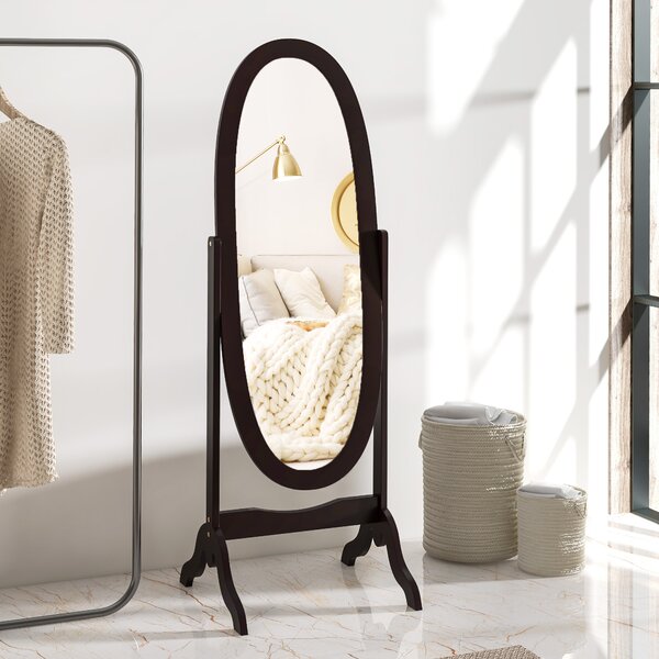 HOMCOM Specchio da terra ovale stile shabby chic inclinazione regolabile, in mdf, 48 x 46 x 147 cm, Marrone | Aosom Italy