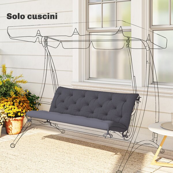 Outsunny Cuscino da Giardino in Stile Capitonné con 6 Lacci, in Cotone e Poliestere, 150x98x8 cm, Grigio Scuro | Aosom Italy