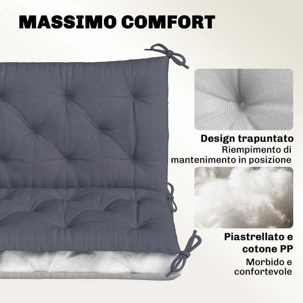 Outsunny Cuscino da Giardino in Stile Capitonné con 6 Lacci, in Cotone e Poliestere, 150x98x8 cm, Grigio Scuro | Aosom Italy