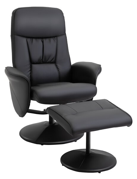 HOMCOM Poltrona Relax Girevole a 360° in Metallo e Finta Pelle, con Poggiapiedi, Schienale Regolabile, Nero | Aosom Italy