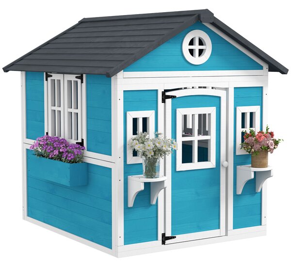 Outsunny Casetta per Bambini 3-8 Anni con Tetto Inclinabile, Vasi e Fioriere, in Legno di Abete, 114x126.4x135 cm | Aosom Italy