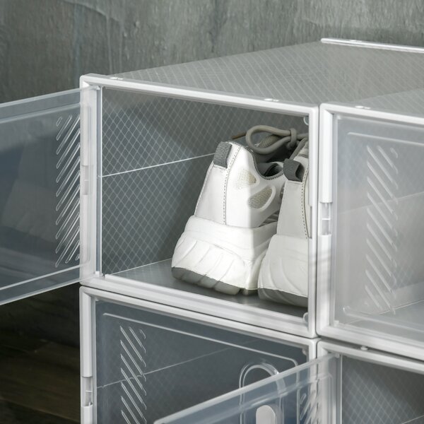 HOMCOM Scarpiera Modulare in PP con 8 Cubi Contenitori e Porta Magnetica, 25x35x19 cm, Bianco e Trasparente | Aosom Italy
